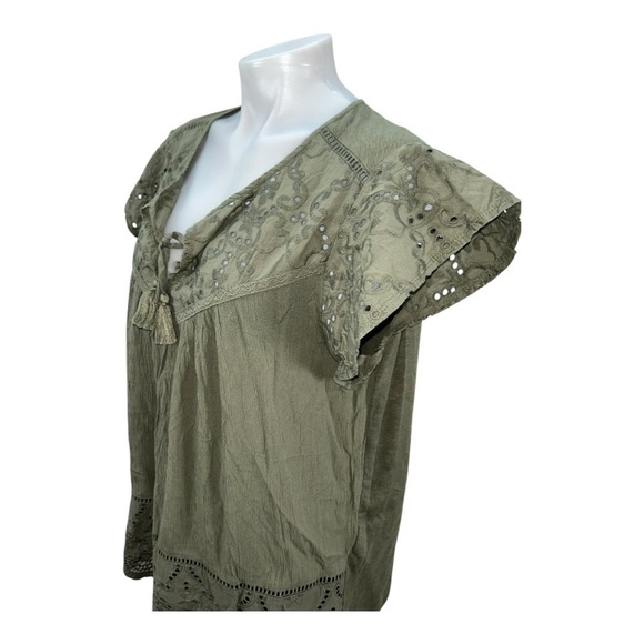Style and Co Green Olive Flutter Sleeve women’s Blouse with Tie Front Size 1X - Picture 6 of 12